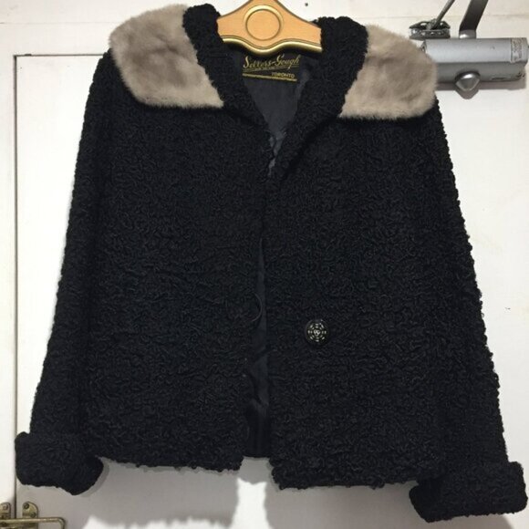 VINTAGE SELLERS-GOUGH TORONTO PERSIAN LAMB CURLY COAT MINK COLLAR SIZE S - Picture 2 of 10